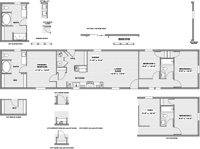 The DESIRE Floor Plan. This Manufactured Mobile Home features 3 bedrooms and 2 baths.