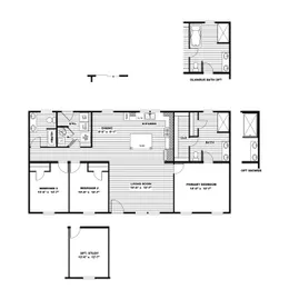 The ULTRA BREEZE 28X52 Floor Plan. This Manufactured Mobile Home features 3 bedrooms and 2 baths.