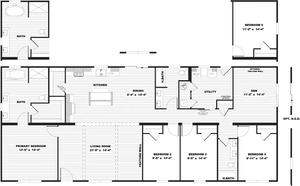 The FARM 4 FLEX ELITE Floor Plan. This Manufactured Mobile Home features 4 bedrooms and 3 baths.