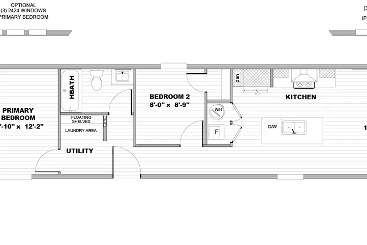 The CORTES Floor Plan. This Manufactured Mobile Home features 2 bedrooms and 2 baths.