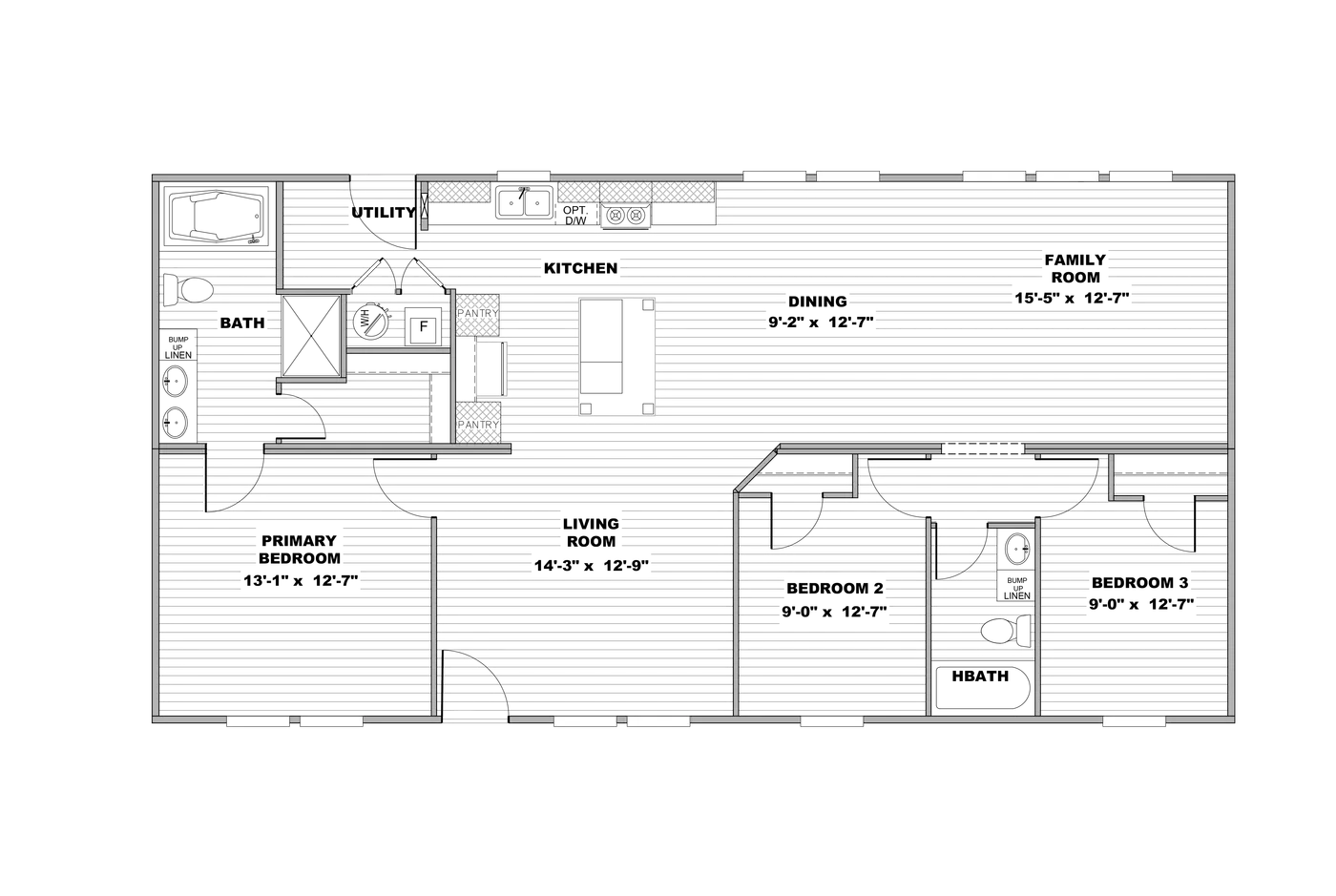 The PLATINUM ANNIVERSARY Floor Plan. This Manufactured Mobile Home features 3 bedrooms and 2 baths.