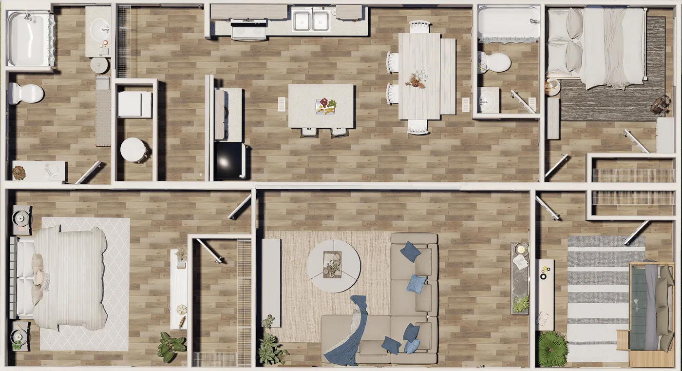 The MAPLE Floor Plan. This Manufactured Mobile Home features 3 bedrooms and 2 baths.