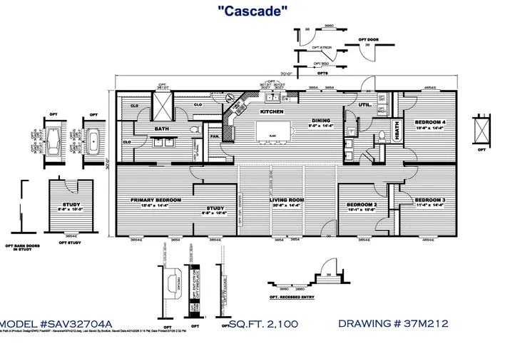 The CASCADE Floor Plan. This Manufactured Mobile Home features 4 bedrooms and 2 baths.
