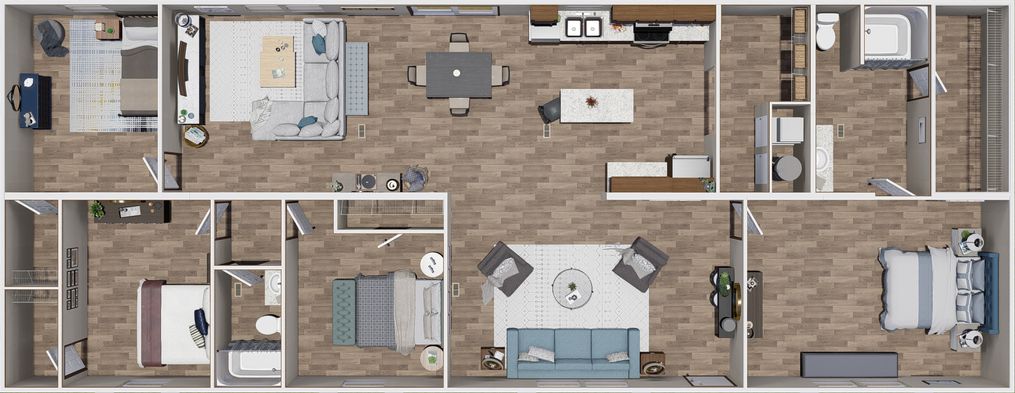 The PRIDE Floor Plan. This Manufactured Mobile Home features 4 bedrooms and 2 baths.