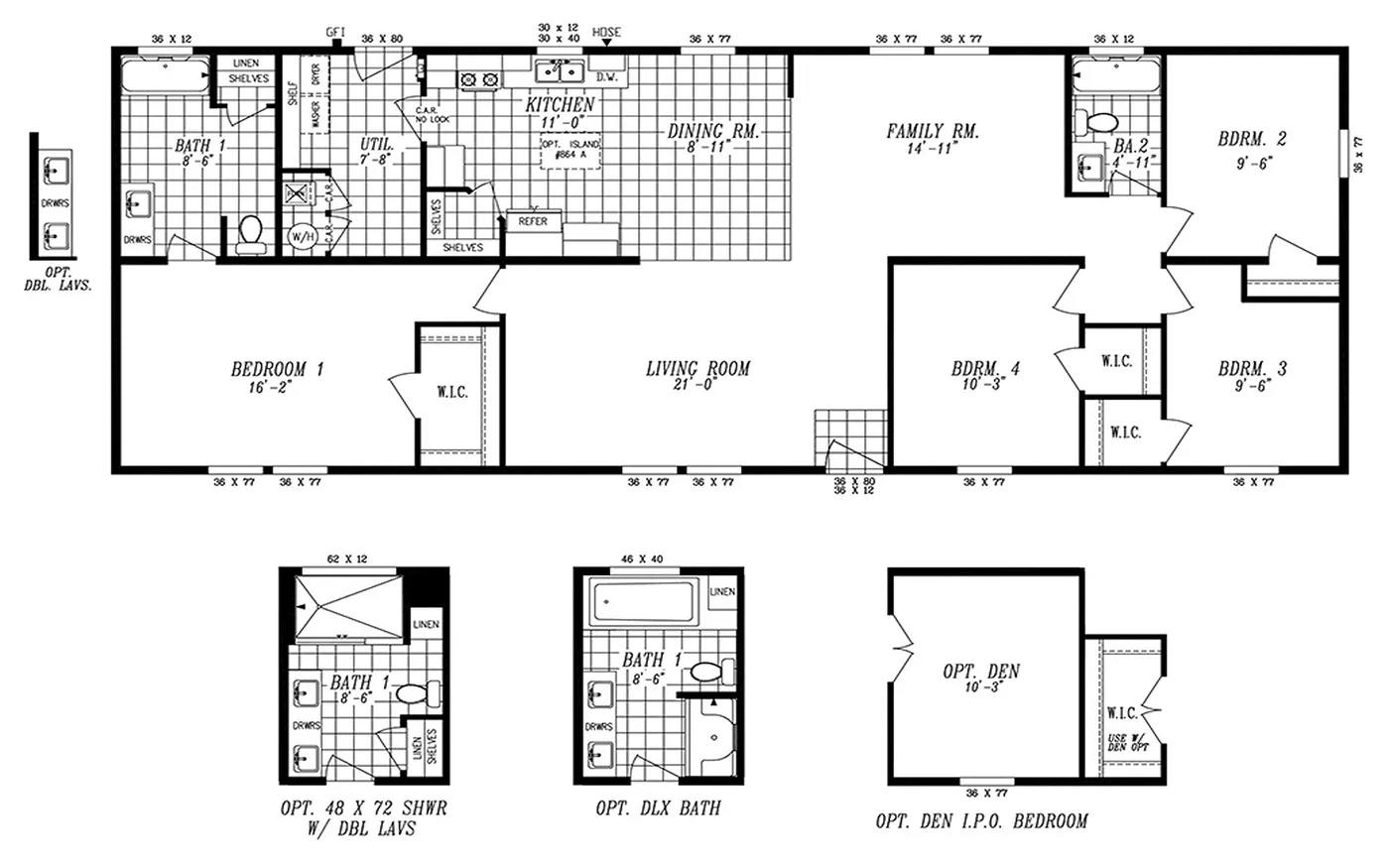 The 2025 COLUMBIA RIVER (NEW) Floor Plan. This Manufactured Mobile Home features 4 bedrooms and 2 baths.
