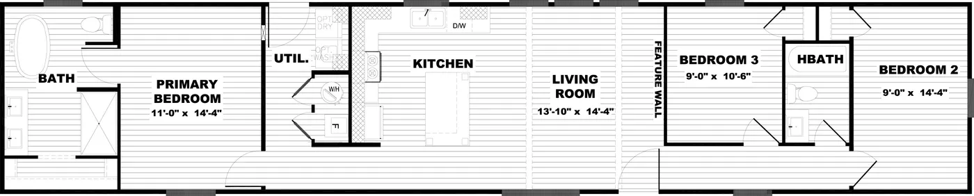The LEXI Floor Plan. This Manufactured Mobile Home features 3 bedrooms and 2 baths.