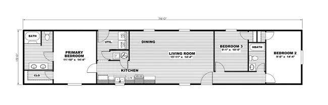 The LEGEND ANNIVERSARY 16X76 Floor Plan. This Manufactured Mobile Home features 3 bedrooms and 2 baths.
