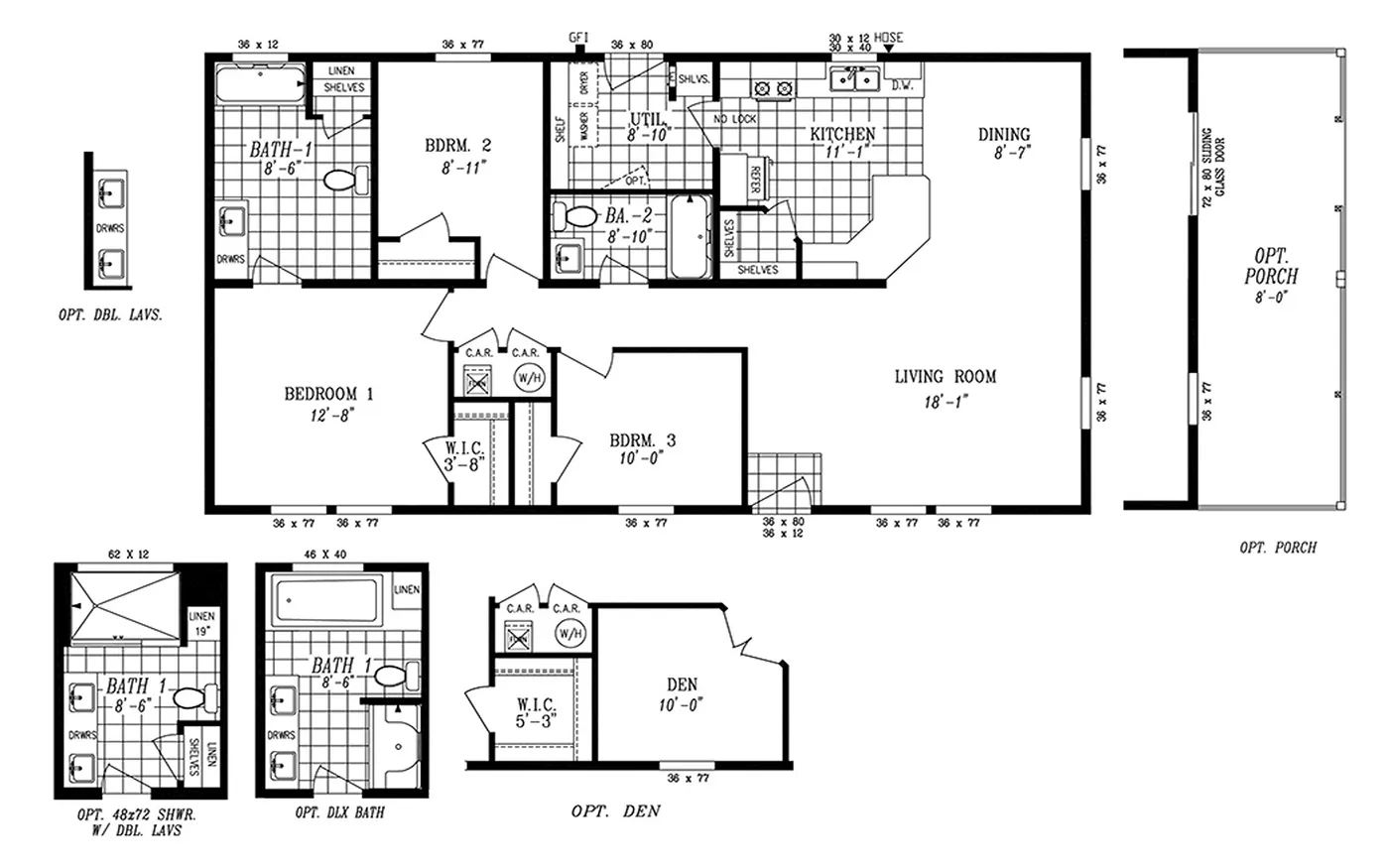 The 2017 COLUMBIA RIVER (NEW) Floor Plan. This Manufactured Mobile Home features 3 bedrooms and 2 baths.