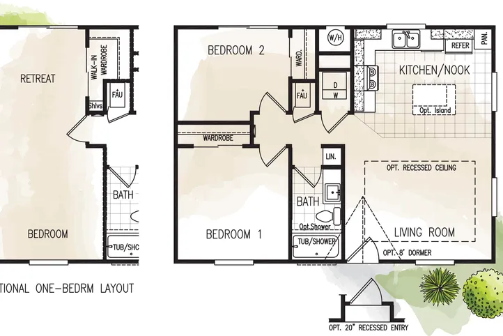 The FAIRPOINT 24322B Floor Plan. This Manufactured Mobile Home features 2 bedrooms and 1 bath.