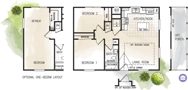 The FAIRPOINT 24322B Floor Plan. This Manufactured Mobile Home features 2 bedrooms and 1 bath.