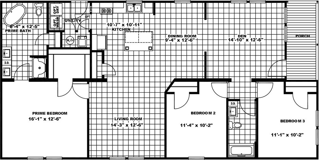 The SCENIC RIDGE VIEW ELITE Floor Plan. This Manufactured Mobile Home features 3 bedrooms and 2 baths.