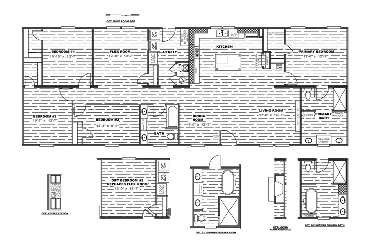 The FARMHOUSE BREEZE 72 Floor Plan. This Manufactured Mobile Home features 4 bedrooms and 2 baths.