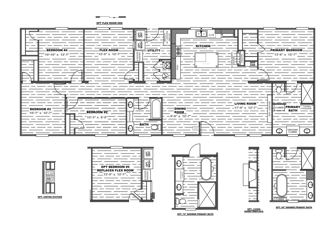 The FARMHOUSE BREEZE 72 Floor Plan. This Manufactured Mobile Home features 4 bedrooms and 2 baths.