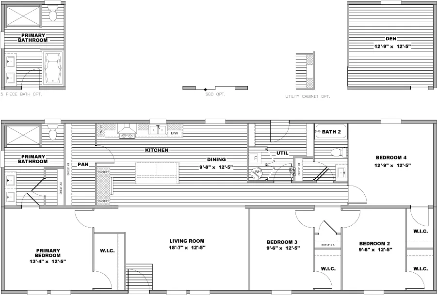 The SEQUENCE Floor Plan. This Manufactured Mobile Home features 4 bedrooms and 2 baths.