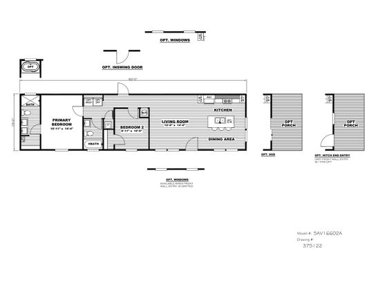 The RIVERVIEW Floor Plan. This Manufactured Mobile Home features 2 bedrooms and 2 baths.
