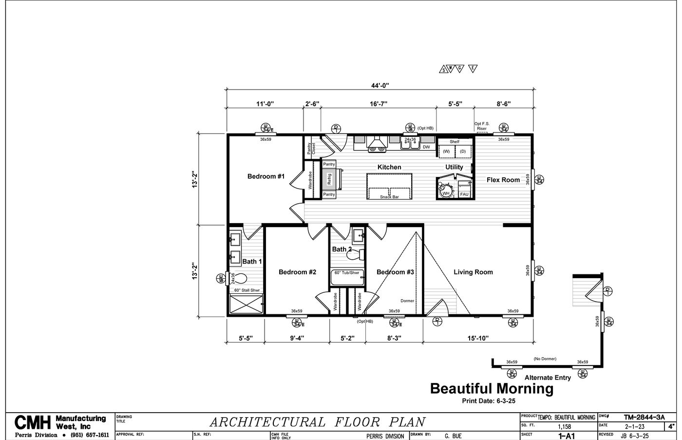 The BEAUTIFUL MORNING Floor Plan. This Manufactured Mobile Home features 3 bedrooms and 2 baths.