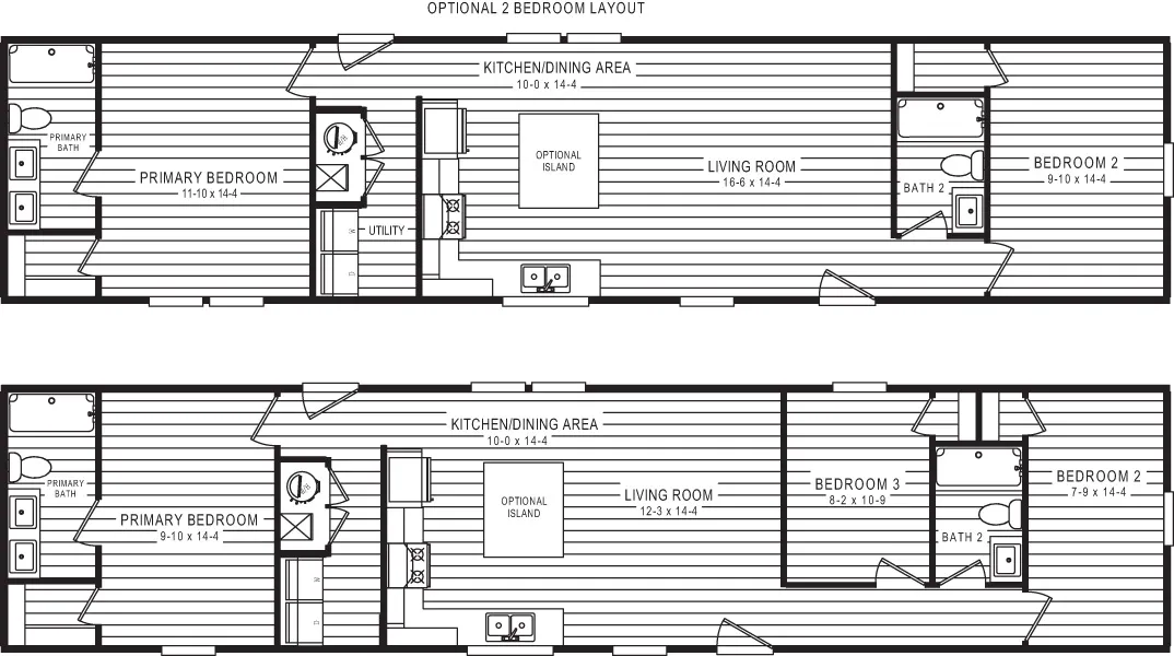 The 4202 "HATTERAS" 6616 Floor Plan. This Manufactured Mobile Home features 3 bedrooms and 2 baths.