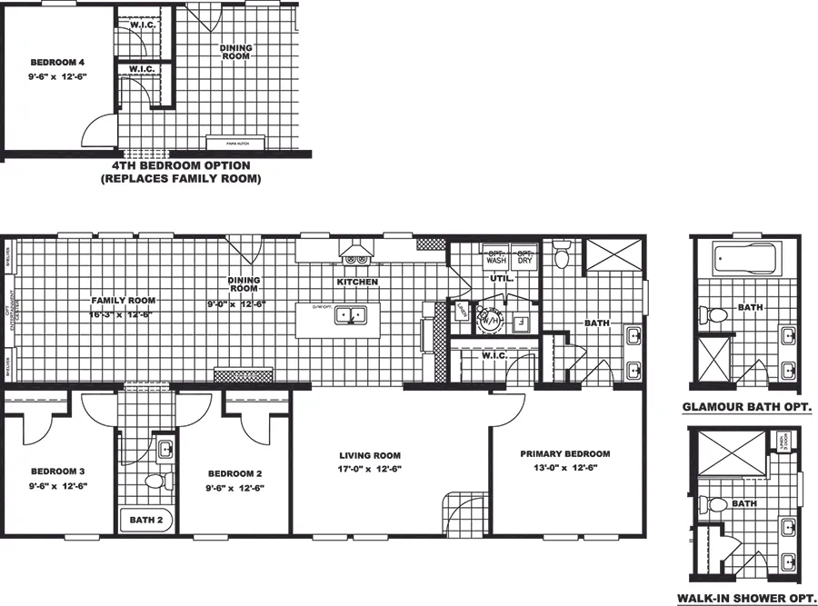 The CLASSIC 56D Floor Plan. This Manufactured Mobile Home features 3 bedrooms and 2 baths.