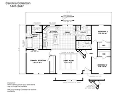 The 3447 CAROLINA Floor Plan. This Modular Home features 3 bedrooms and 2 baths.
