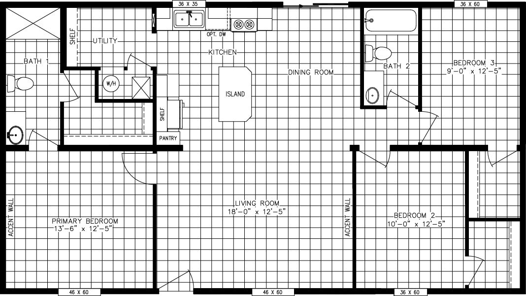 The FRANKLIN Floor Plan. This Manufactured Mobile Home features 3 bedrooms and 2 baths.
