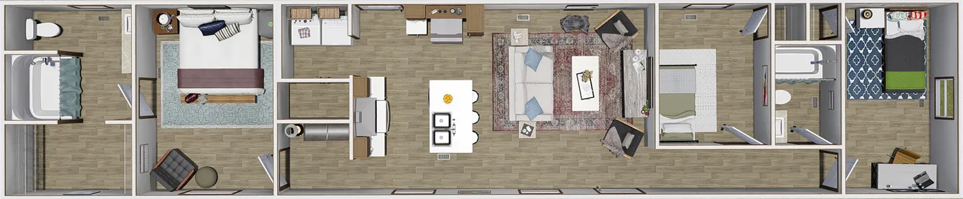 The DYNAMIC Floor Plan. This Manufactured Mobile Home features 3 bedrooms and 2 baths.