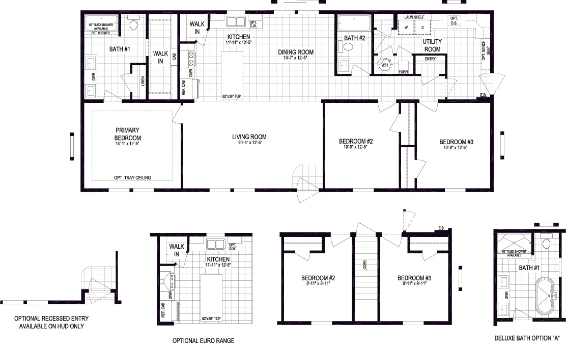 The MICHIGAN AVE/6028-MS026-1 SECT Floor Plan. This Manufactured Mobile Home features 3 bedrooms and 2 baths.