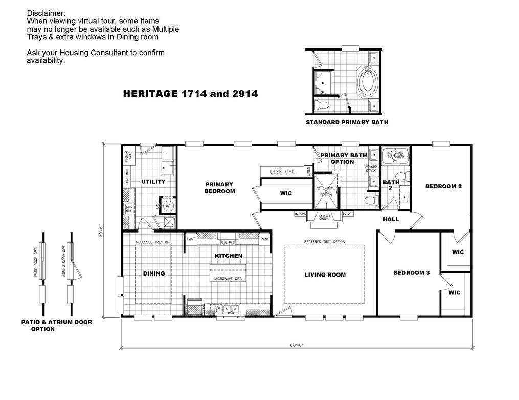 The 1714 HERITAGE Floor Plan. This Manufactured Mobile Home features 3 bedrooms and 2 baths.