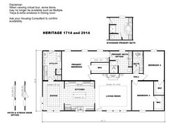 The 1714 HERITAGE Floor Plan. This Manufactured Mobile Home features 3 bedrooms and 2 baths.