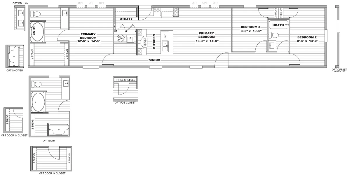 The DYNAMIC Floor Plan. This Manufactured Mobile Home features 3 bedrooms and 2 baths.