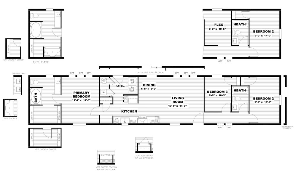 The DESIRE Floor Plan. This Manufactured Mobile Home features 3 bedrooms and 2 baths.