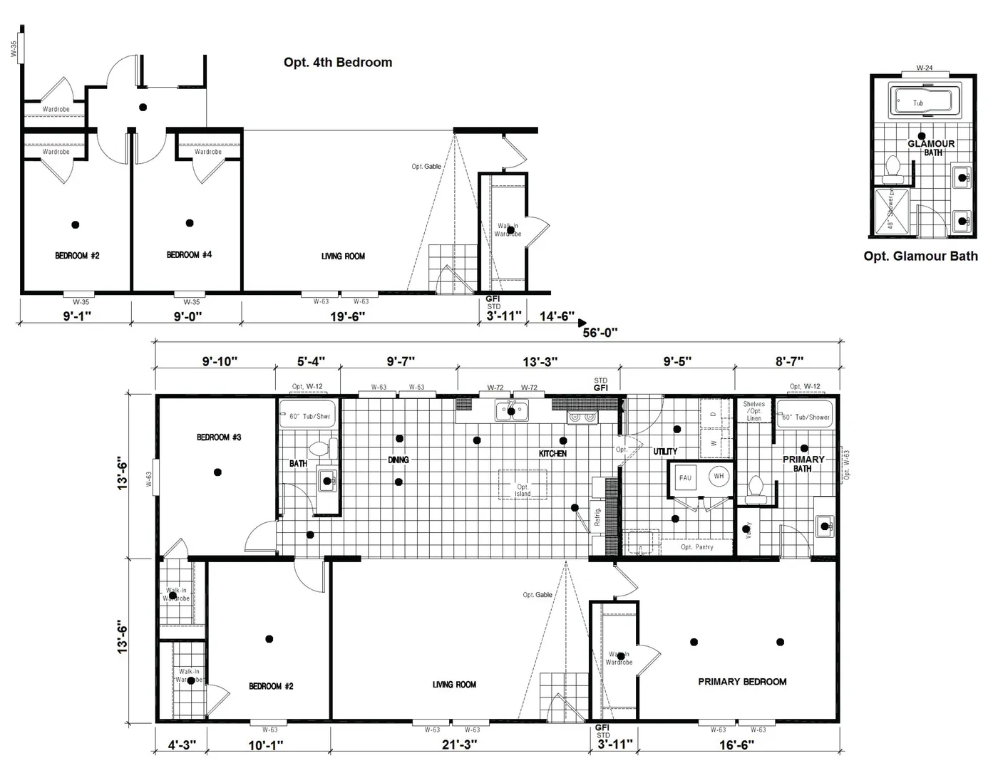 The DRM562F 56'              DREAM Floor Plan. This Manufactured Mobile Home features 3 bedrooms and 2 baths.