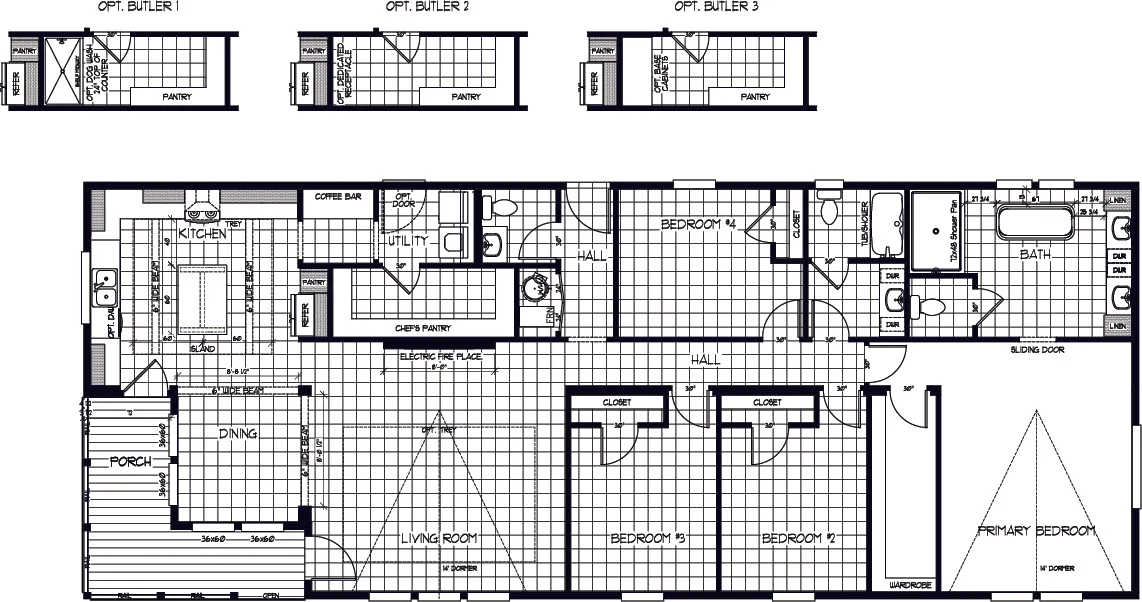 The LULABELLE 4 Floor Plan. This Manufactured Mobile Home features 4 bedrooms and 2.5 baths.