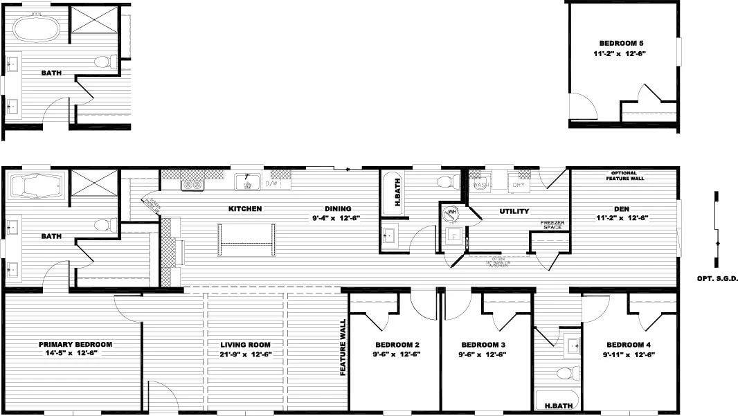 The FARM 4 FLEX Floor Plan. This Manufactured Mobile Home features 4 bedrooms and 3 baths.