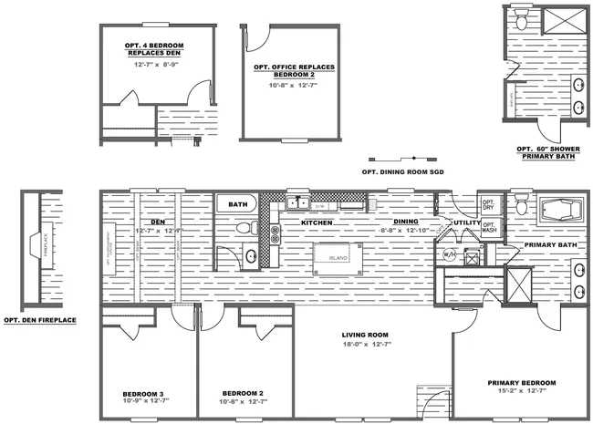 The TRADITION 56D Floor Plan. This Manufactured Mobile Home features 3 bedrooms and 2 baths.