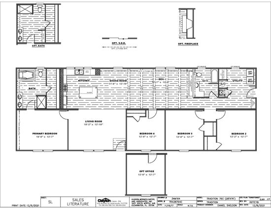 The TRADITION 76C Floor Plan. This Manufactured Mobile Home features 4 bedrooms and 2 baths.