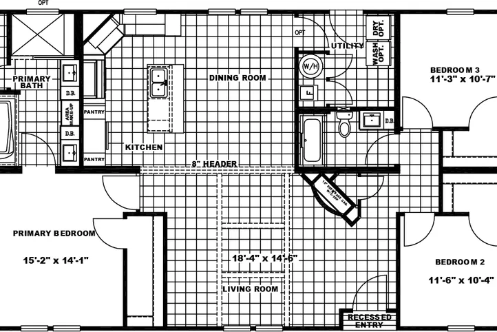The THE FREEDOM 3252 Floor Plan. This Manufactured Mobile Home features 3 bedrooms and 2 baths.