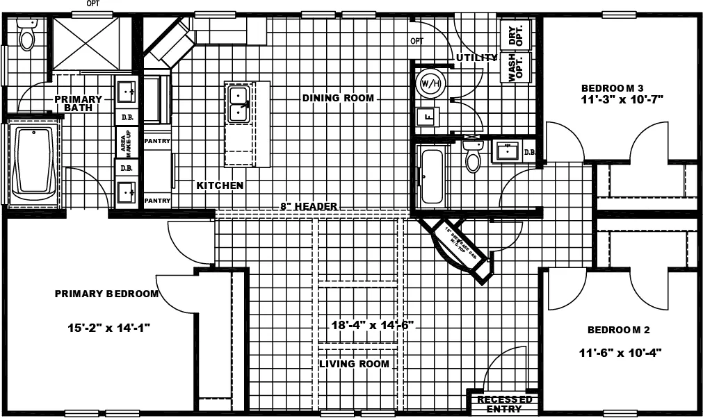 The THE FREEDOM 3252 Floor Plan. This Manufactured Mobile Home features 3 bedrooms and 2 baths.