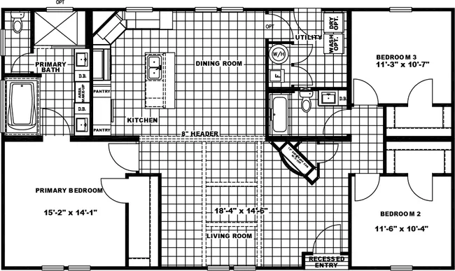 The THE FREEDOM 3252 Floor Plan. This Manufactured Mobile Home features 3 bedrooms and 2 baths.