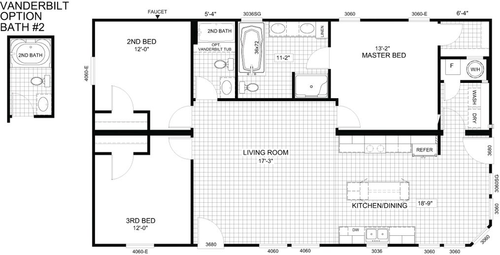 The THE MAVERICK Floor Plan. This Manufactured Mobile Home features 3 bedrooms and 2 baths.