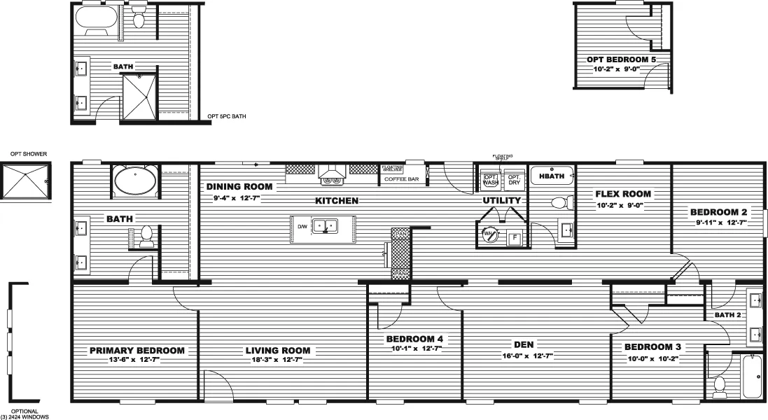 The SNOWCAP Floor Plan. This Manufactured Mobile Home features 4 bedrooms and 2 baths.