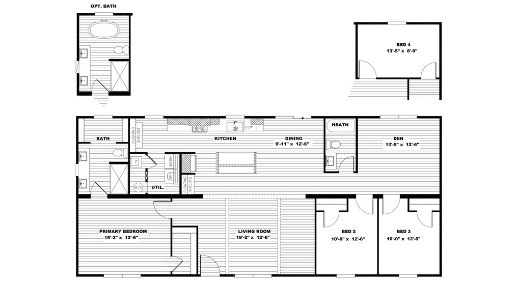 The LORALEI Floor Plan. This Manufactured Mobile Home features 3 bedrooms and 2 baths.