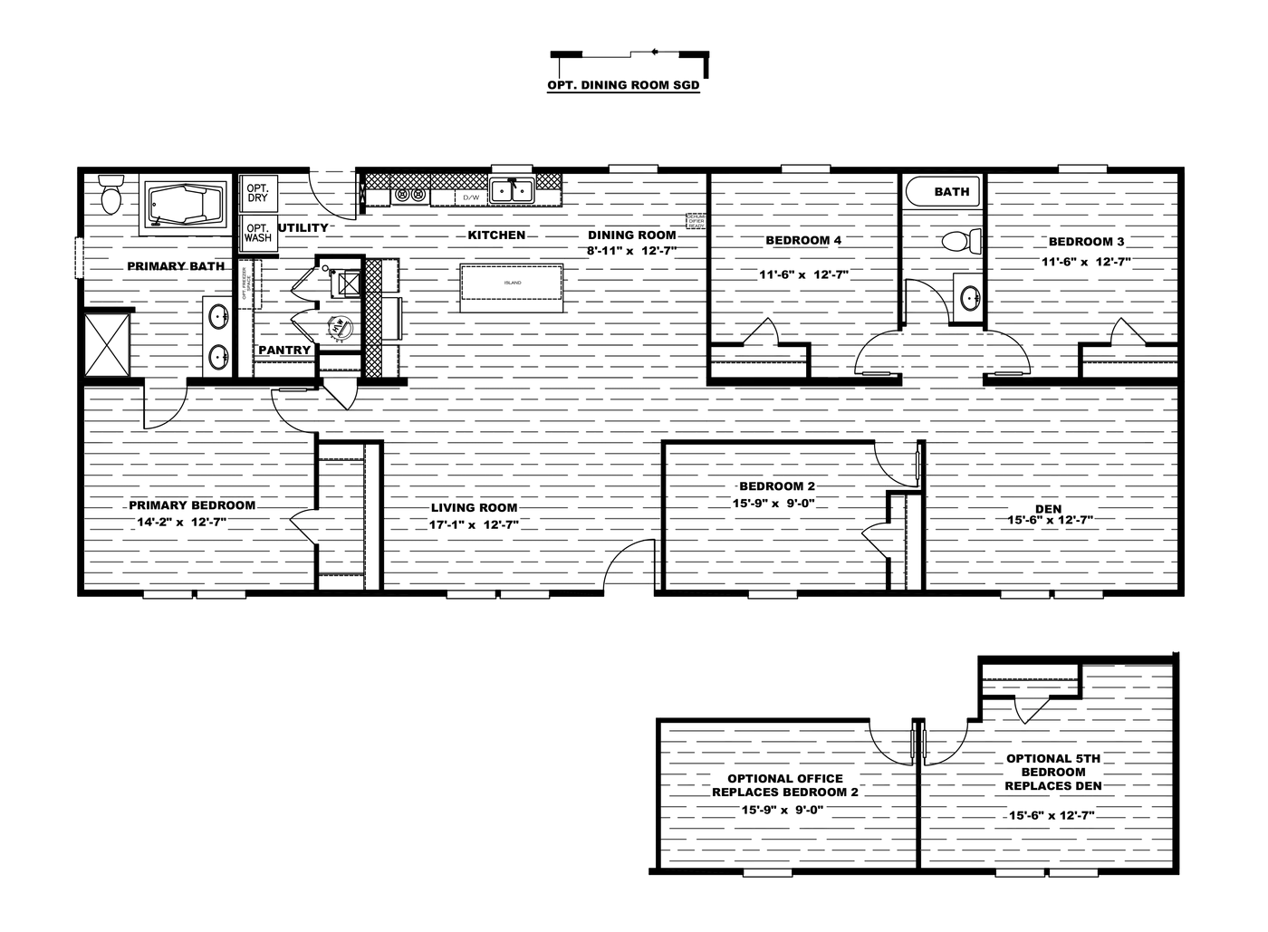 The THE EAGLE 68 Floor Plan. This Manufactured Mobile Home features 4 bedrooms and 2 baths.