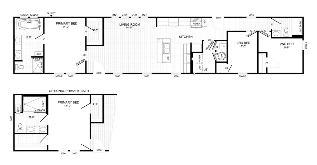 The THE ALEXANDER Floor Plan. This Manufactured Mobile Home features 3 bedrooms and 2 baths.