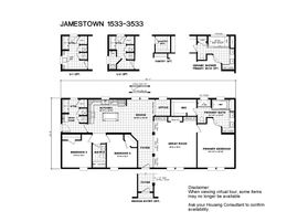 The 3533 JAMESTOWN Floor Plan. This Modular Home features 3 bedrooms and 2 baths.