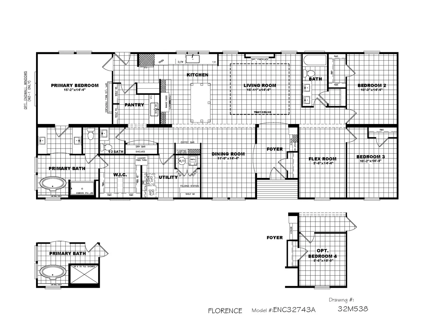 The THE FLORENCE Floor Plan. This Manufactured Mobile Home features 3 bedrooms and 2.5 baths.