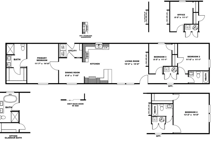 The THE POWERHOUSE Floor Plan. This Manufactured Mobile Home features 3 bedrooms and 2 baths.