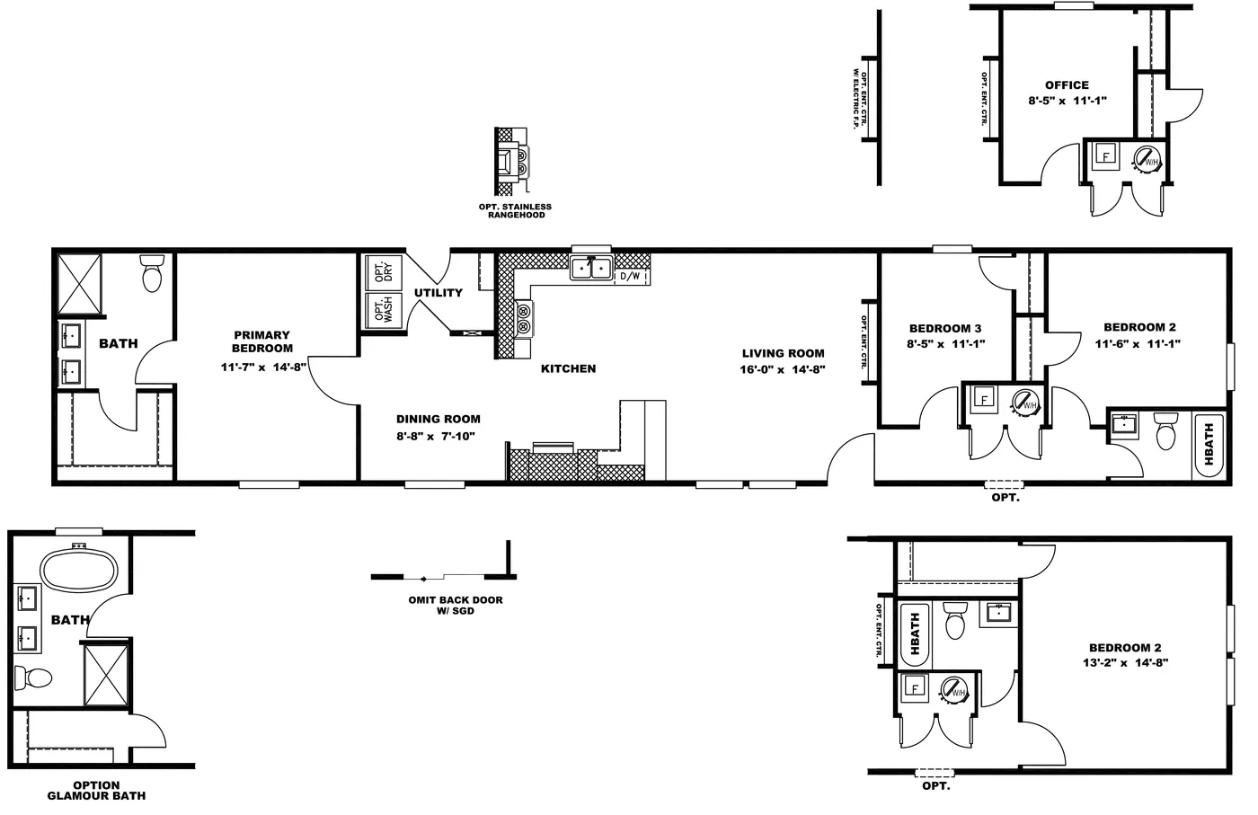 The THE POWERHOUSE Floor Plan. This Manufactured Mobile Home features 3 bedrooms and 2 baths.