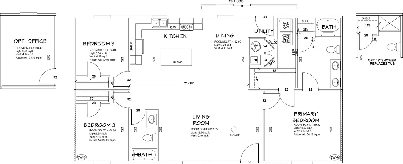 The LEGEND 28X48 Floor Plan. This Manufactured Mobile Home features 3 bedrooms and 2 baths.