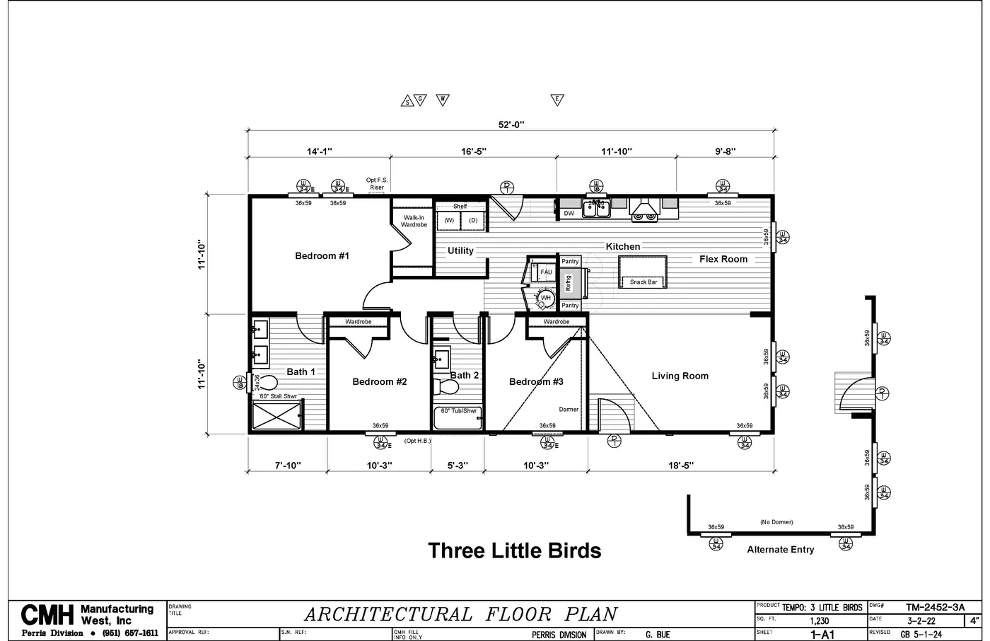 The THREE LITTLE BIRDS Floor Plan. This Manufactured Mobile Home features 3 bedrooms and 2 baths.