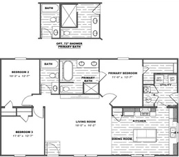 The THE FUSION 48F Floor Plan. This Manufactured Mobile Home features 3 bedrooms and 2 baths.